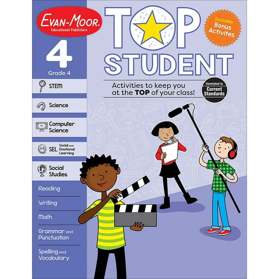 Evan-Moor Top Student, Grade 4 Workbook, Ages 9-10, 300+ Activities, Reading, Math, STEM, SEL