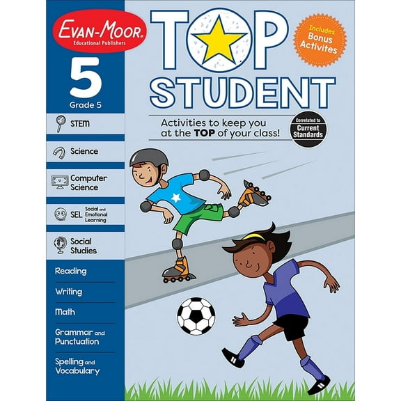 Evan-Moor Top Student, Grade 5 Workbook, Ages 10-11, 300+ Activities, Reading, Math, STEM, SEL