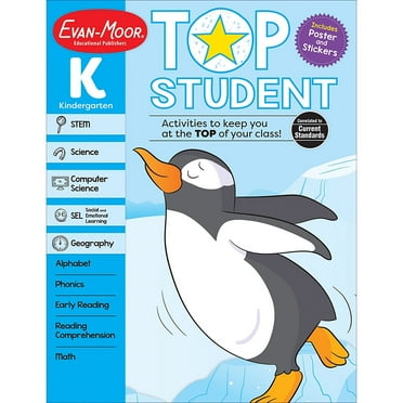 Evan-Moor Top Student, Kindergarten Summer Workbook, Ages 5-6, 300+ Activities, Reading, Math, STEM, SEL, Stickers