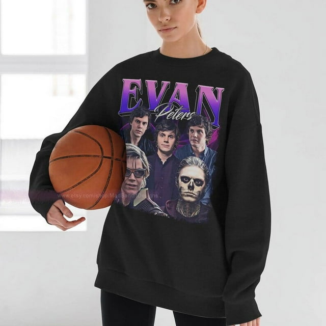 Evan Peters Sweatshirt Cool Retro Rock Poster Sweater Crewneck Sweatshirt, Size 3Xl, Tee Charcoal New