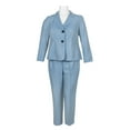 thumbnail image 1 of Evan Picone Notched Collar Two Button Long Sleeve Twill Pants Set (Plus Size)-BEL AIRE BLUE, 1 of 4