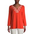 thumbnail image 1 of Evan Picone Women's Embroidered Split Neck Tunic, 1 of 6