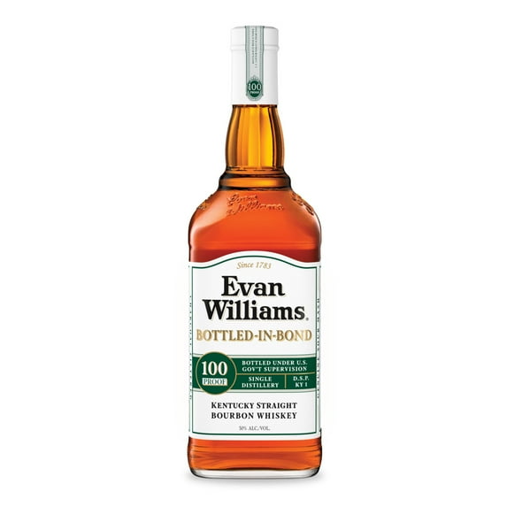 Evan Williams White Label Bottled in Bond Straight Bourbon, 1 L Bottle, 50% ABV