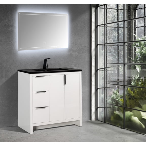 Evana 36 Inch Free Standing Vanity With Black integrated Sink