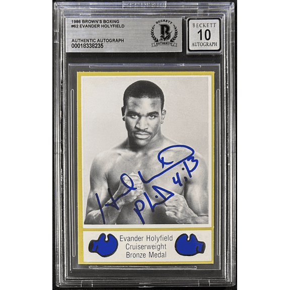 Evander Holyfield Signed 1986 Brown's Boxing Rookie Card #62 BAS 18338235 Auto10