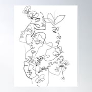 Evanescent Echoes Faces In Line And Bloom Poster Wall Art, Modern Wall Decor For Living Room Bedroom, 8x12 UNFRAMED