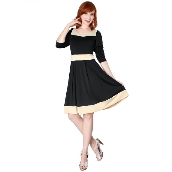 Evanese Women's Casual Two Tone Long Sleeve Knee Length A Line Day Dress