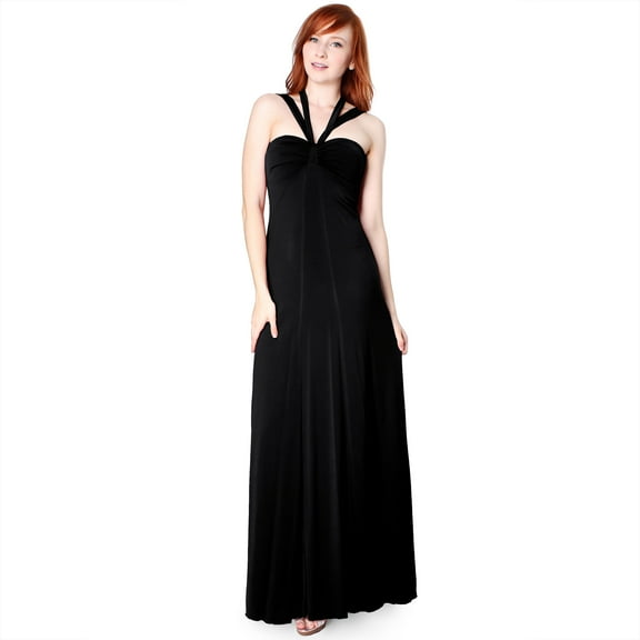 Evanese Women's Elegant Cross Tie Halter Long Formal Party Dress