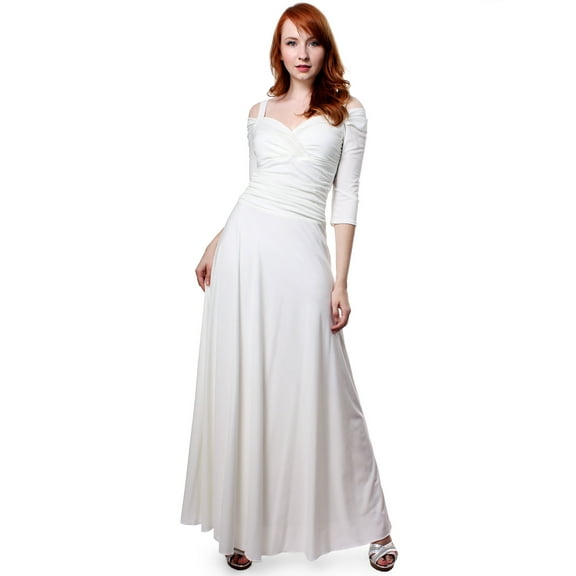 Evanese Women's Elegant Slip On Long Formal Evening Dress with 3/4 Sleeves