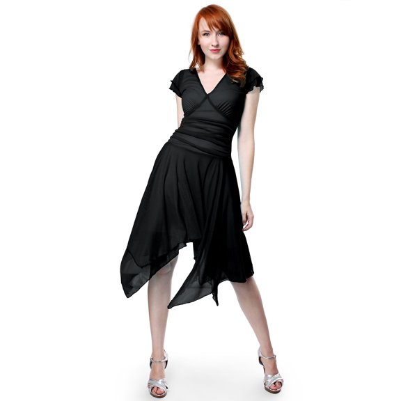 Evanese Women's double layered asymmetrical handkerchief skirt cocktail dress