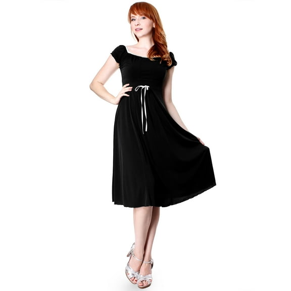 Evanese Women's sweetheart cap sleeve knee length day dress with satin trims