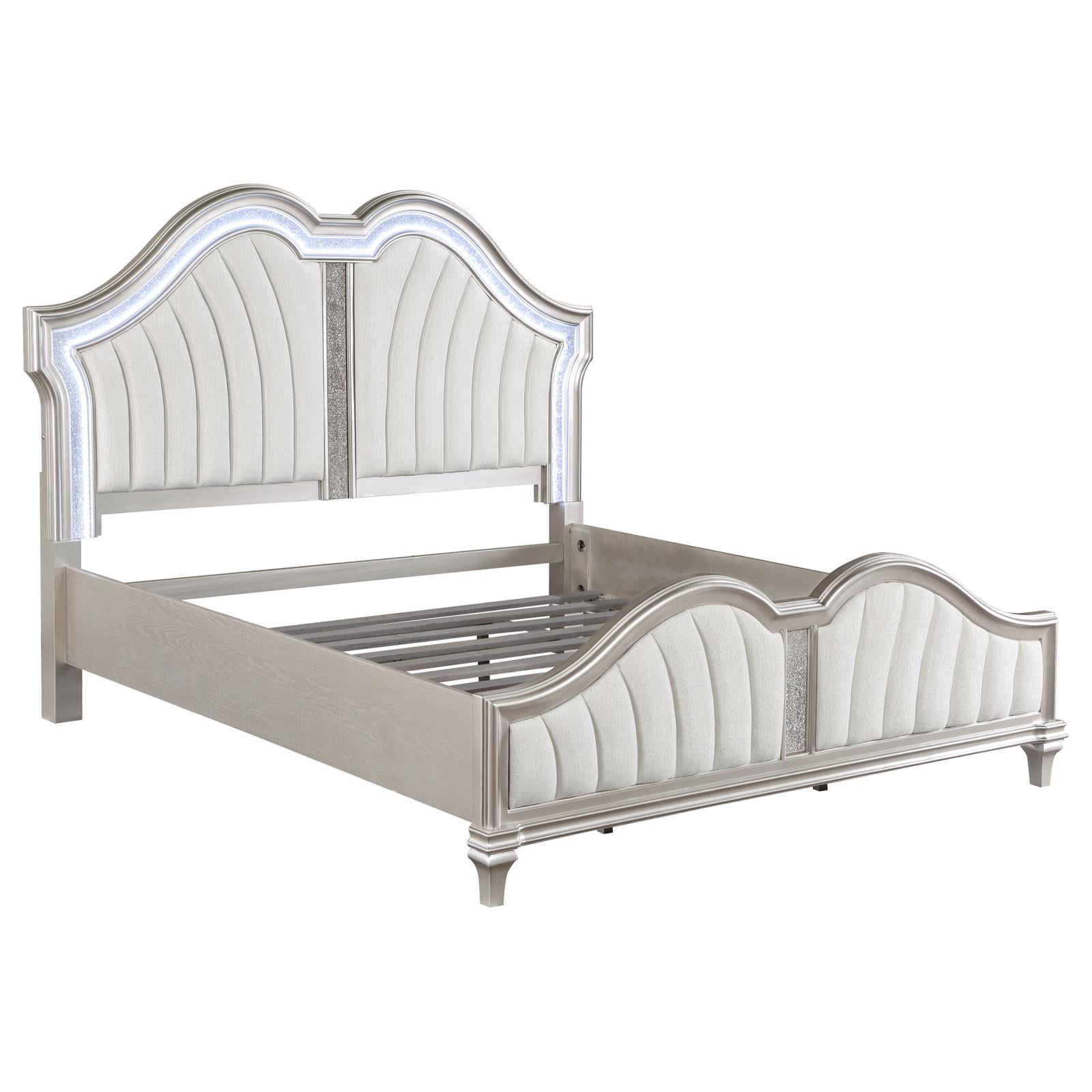 Evangeline Ivory Tufted Upholstered California King Bed with Silver Oak Frame