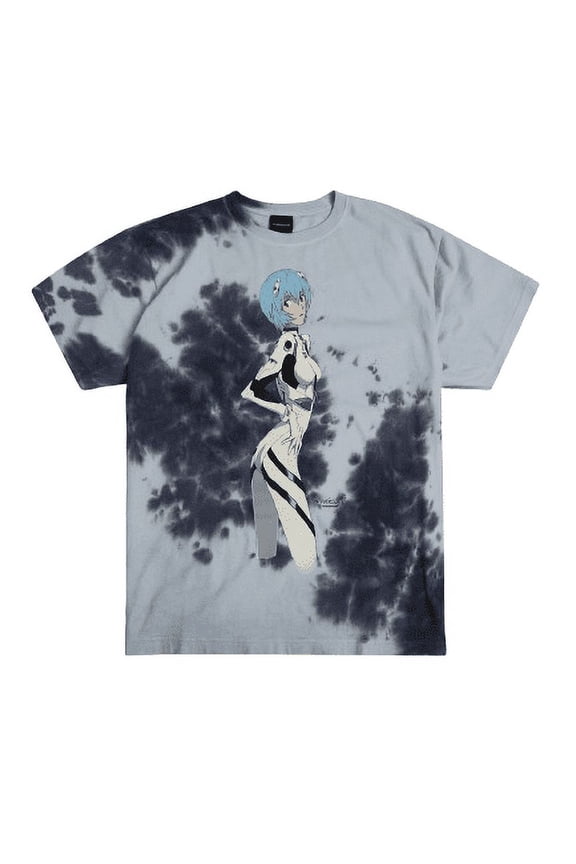 Evangelion Rei Crew Neck Short Sleeve Blue Tie-Dye T-shirt-Small