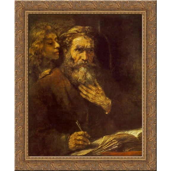 Evangelist Matthew 20x23 Gold Ornate Wood Framed Canvas Art by Rembrandt