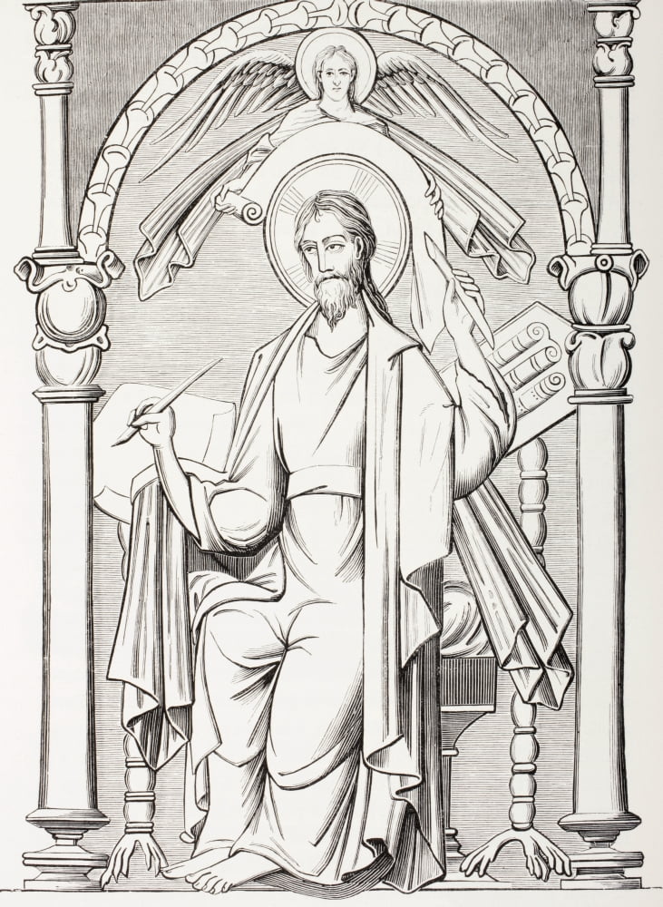An Evangelist Writes A Sacred Text And Receives A Revelation After A 9Th Century Miniature From Les Artes Au Moyen Age Published Paris 1873 Canvas Art - Ken Welsh  Design Pics (24 x 34)