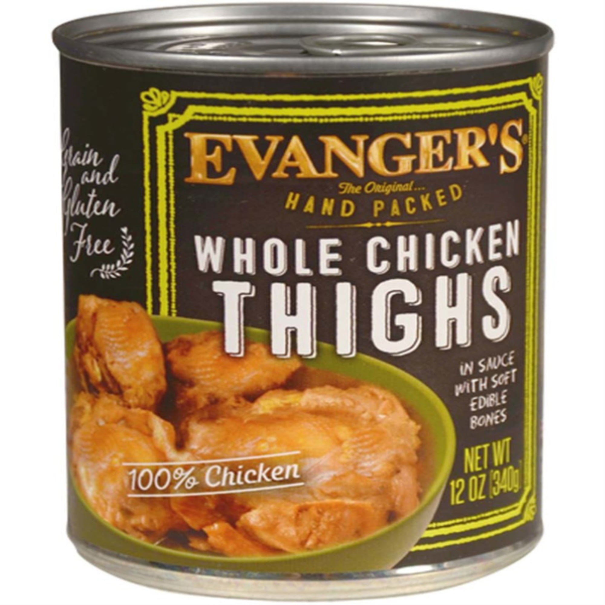 Evanger's Hand Packed Whole Chicken Thighs Canned Dog Food 12 oz 12