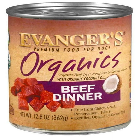 Evangers 077627501005 12.8 oz Organics Beef Dinner Canned Dog Food, Pack of 12