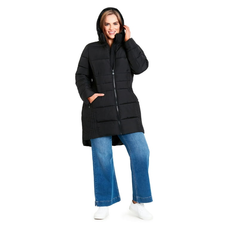 Evans Women s Plus Size Contrast Zip Hooded Fully Lined Coat