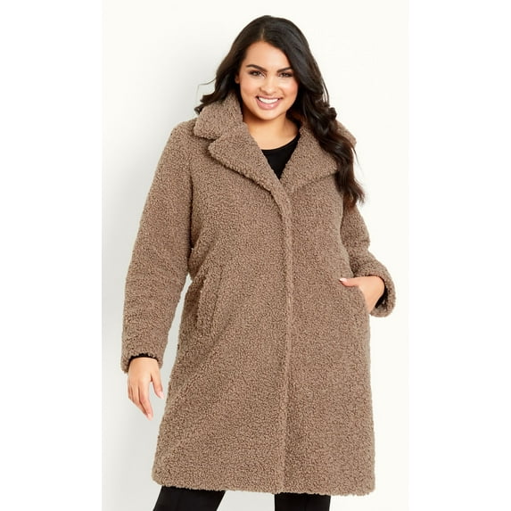 Evans Women's Plus Size Fluffy Faux Fur Long Sleeves Teddy Coat