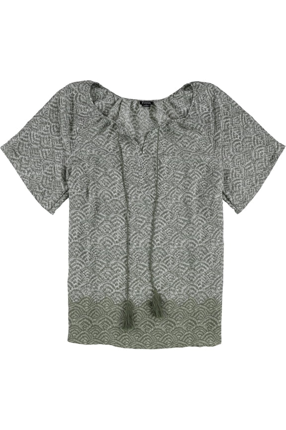 Womens Medallion Border Peasant Blouse, Green, Plus Size, 14W