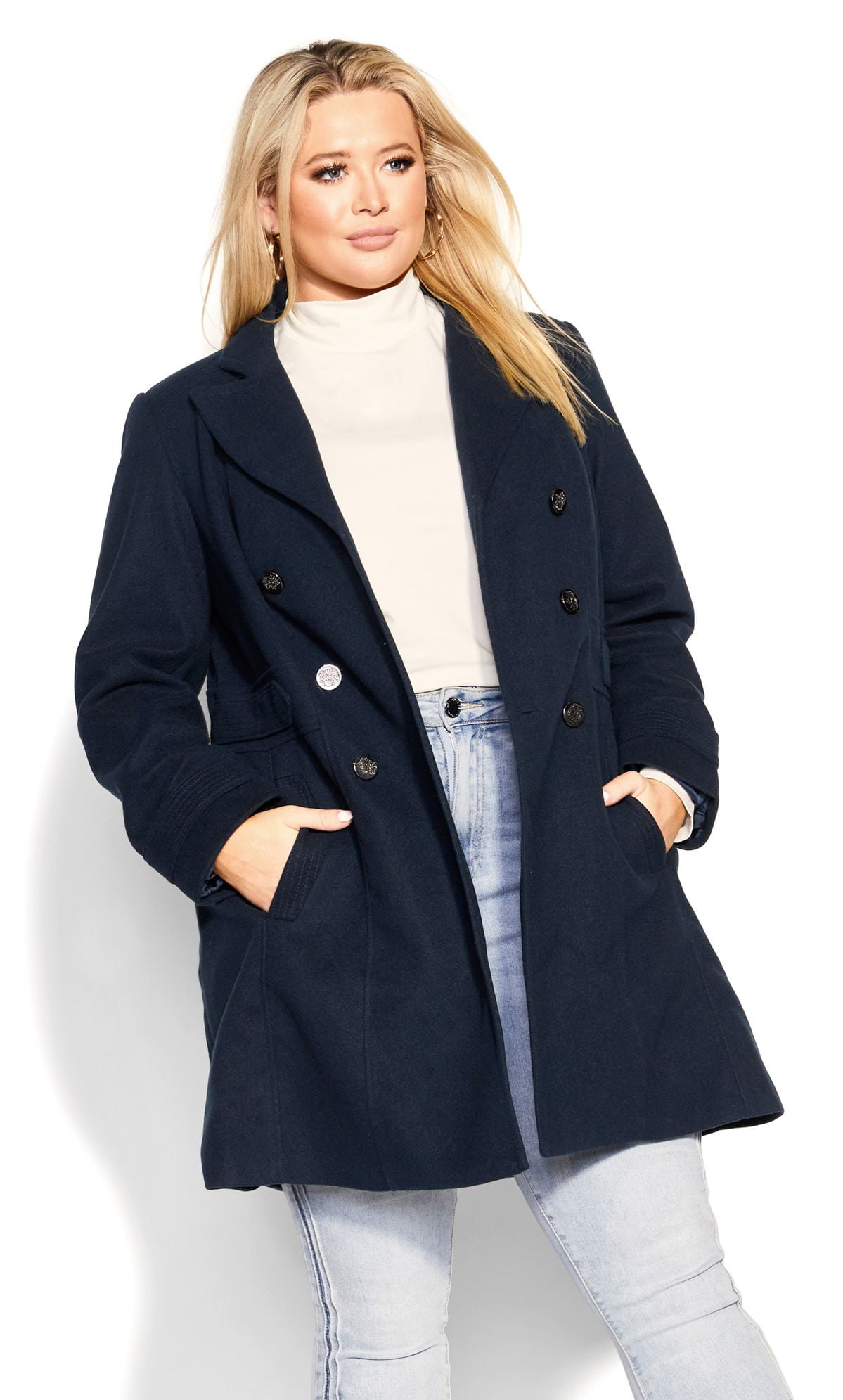 Evans Women s Plus Size Military Double breasted Lapel Collar Coat Navy
