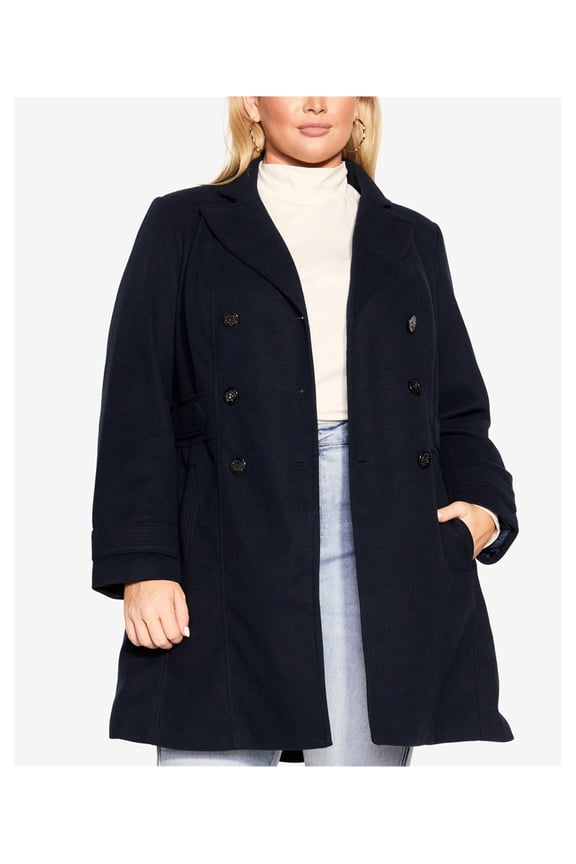 Womens Double Button Military Jacket, Blue, Plus Size, 18W