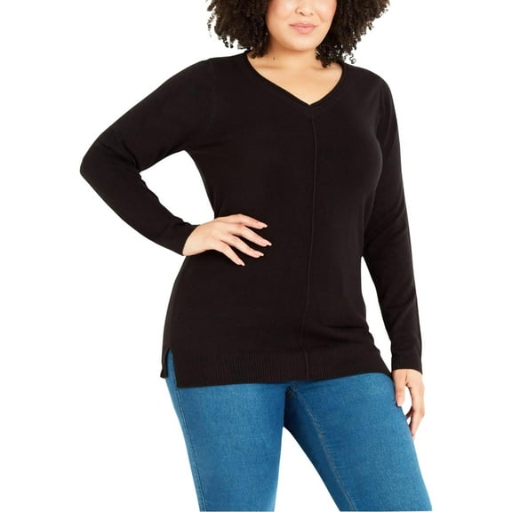 EVANS Womens V Neck Pullover Sweater, Black, Plus Size, 26W