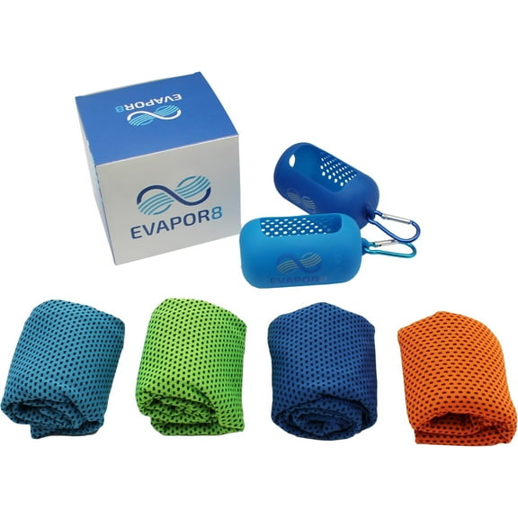 Evapor8 Cooling Towel, Set of 4 (40"x12"), Instant Heat Relief Sweat Towel, UPF 50 Sun Shield, Advanced Cooling Tech for Athletes, Fitness Pros, Kids, Adults & Outdoor Enthusiasts