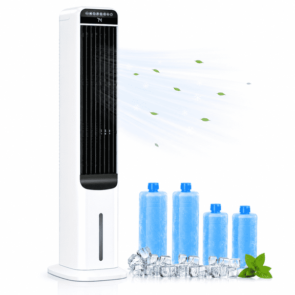 Ecotronic 41" Tower Evaporative Air Cooler, Portable Cooling Fan with 1.32 Gallon Water Tank, Remote Control, 3 Speeds, 3 Modes, 12H Timer, Top & Bottom Fill, 4 Ice Packs for Bedroom, Office & Apartm