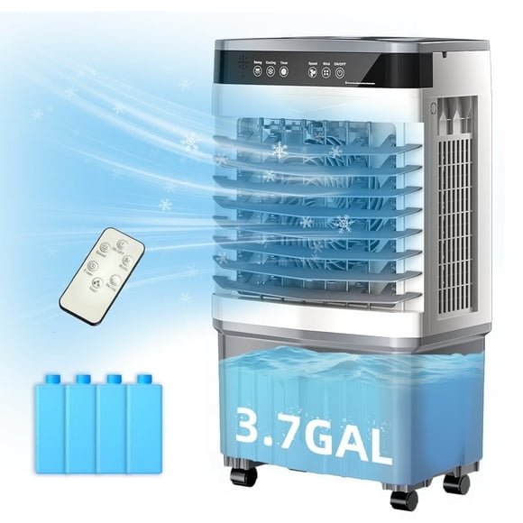 25‘’Evaporative Air Cooler with 12H Timer,3.7gal Water Tank, 3000CFM Portable Cooling Fan 3 Speeds,Smart Remote,Swamp Cooler for Room Bedroom Office