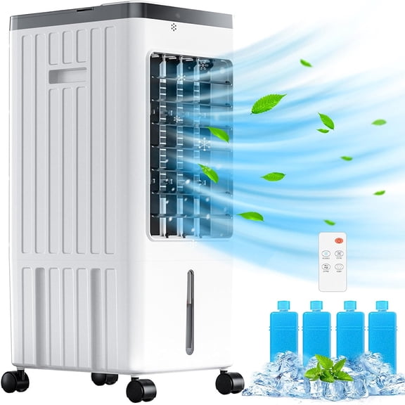 Evaporative Air Cooler with Remote & Timer, Portable Wide Angle Fan That Blows Cold Air for Large Room, Home Office, Bedroom - 2 Gal High-Capacity Tank, 3 Modes, Whisper Quiet 30dB & Sleep Mode