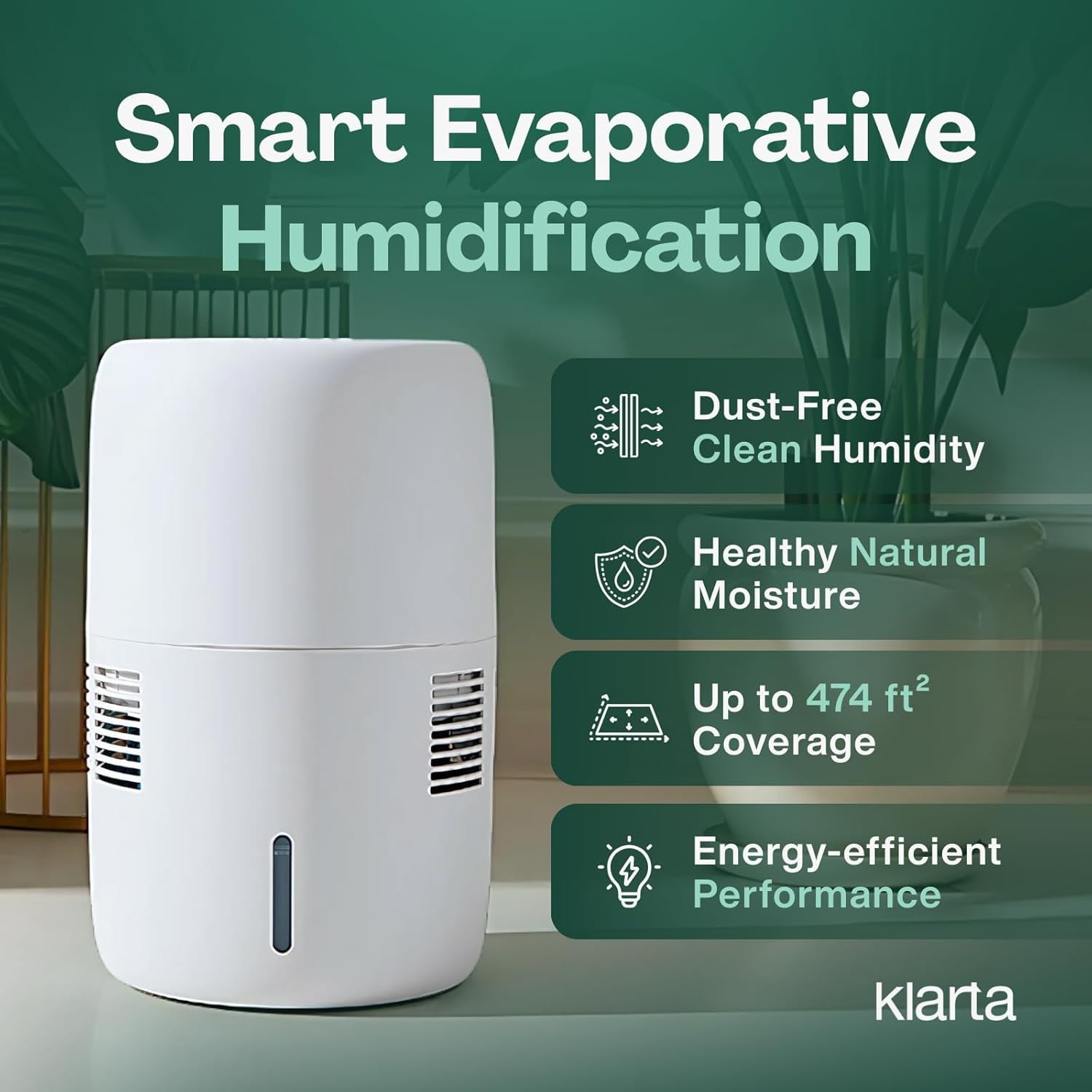 Evaporative Humidifier with App Control & 3L – Mist-, No White Dust – Quiet Operation for Better Sleep