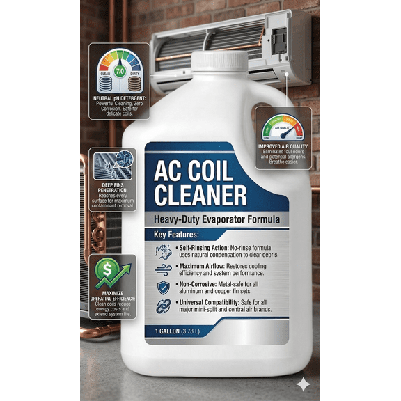 Evaporator Coil Cleaner Gallon Concentrate, 2 Pack, Foaming No-Rinse Formula
