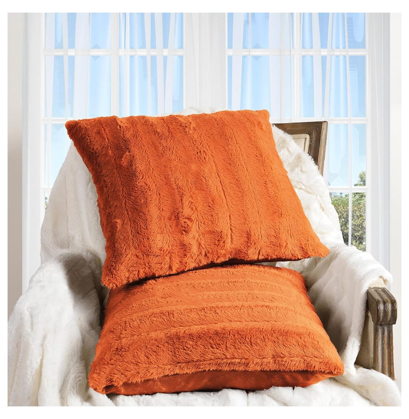 Rust Faux Fur and Microplush Throw Pillows Set of 2