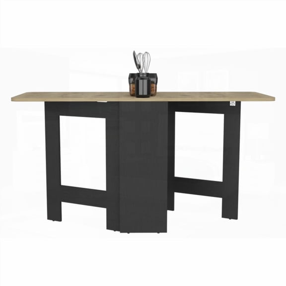 Evart Folding Dining Table for Living Room - Black / Macadamia, Transforms Easily