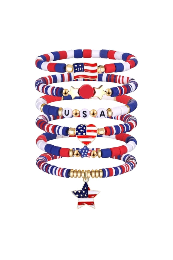 250 Anniversary USA Bracelets , 4th of July Jewelry for Women Men Teens Red White Blue 1776 - 2026 Beaded Stretch Patriotic Bracelets Jewelry Accessories B