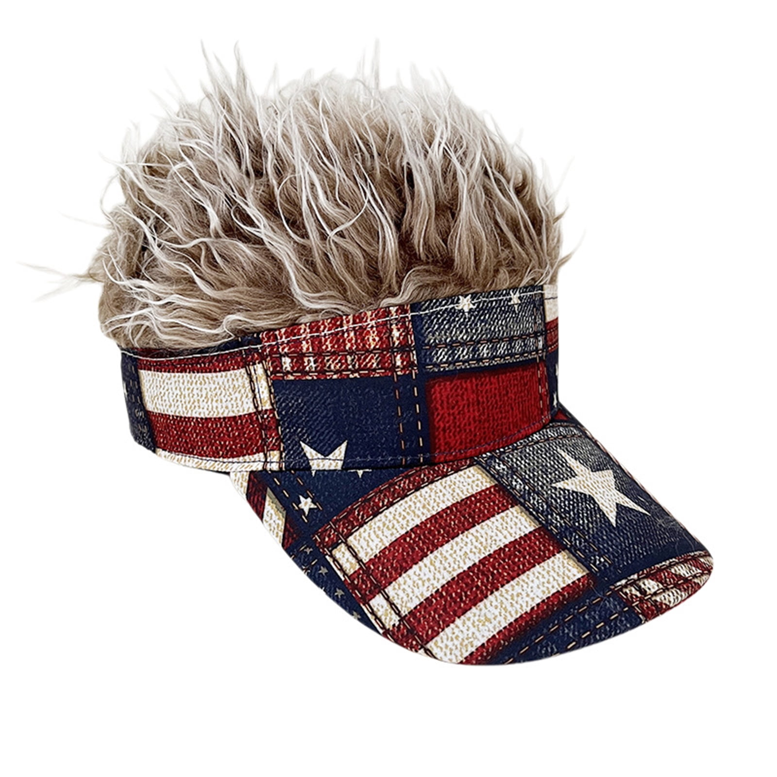 Evdexr 250 Anniversary USA Wig Cap American Flag Sun Visor hats with Hair for Men and Women, Adult Patriotic Hair Hat, Women’s 4th of July Caps I