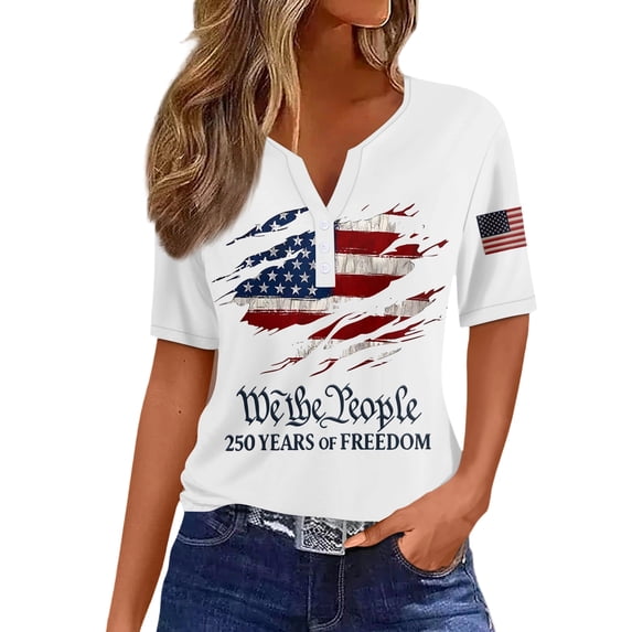 Evdexr 250 Anniversary Usa Shirt Women American Flag V Neck 250th Anniversary Usa Shirts Short Sleeve Red Blue and White 1776 2026 Shirts Striped T Shirts White S