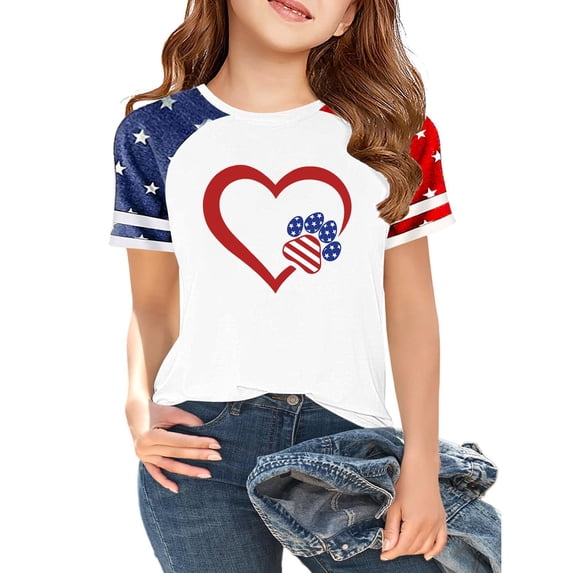 Evdexr 250 Year American Anniversary Shirts for Girls Short Sleeve Crew Neck United States 250th Anniversary Shirt American Flag Red White Blue Vintage 4th July Tops Sky Blue 150