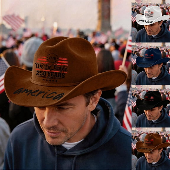 Evdexr 250Th Anniversary Usa Hat Novelty Retro Patriotic Cowboy Hats 1776 - 2026 Unisex 4Th of J uly Vintage Western Caps Black