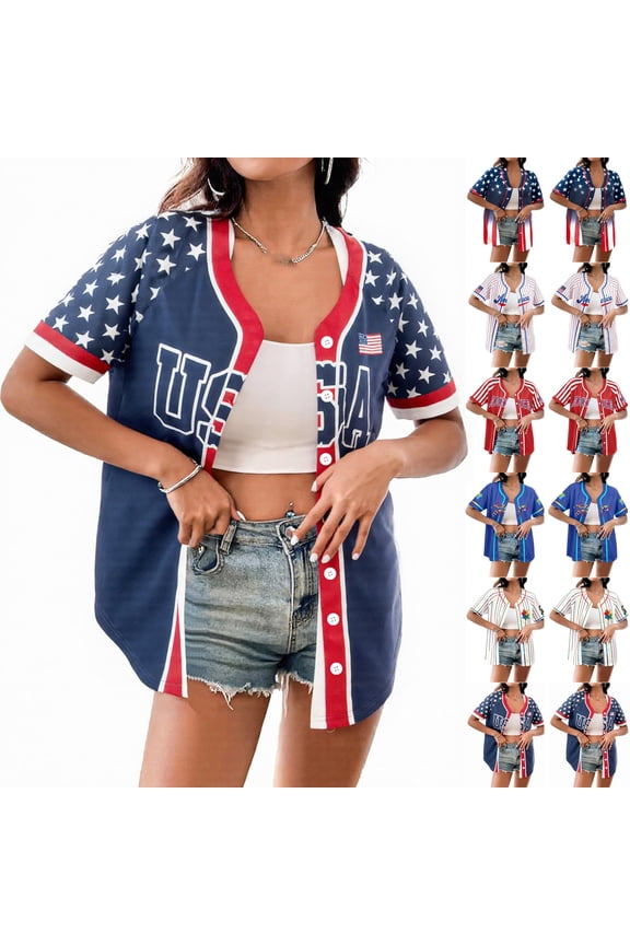 250th Anniversary Usa Jerseys for Women Short Sleeve 1776 2026 Patriotic Jersey Shirts Usa Flag Button Down 4th Of July Baseball Graphic Tees S