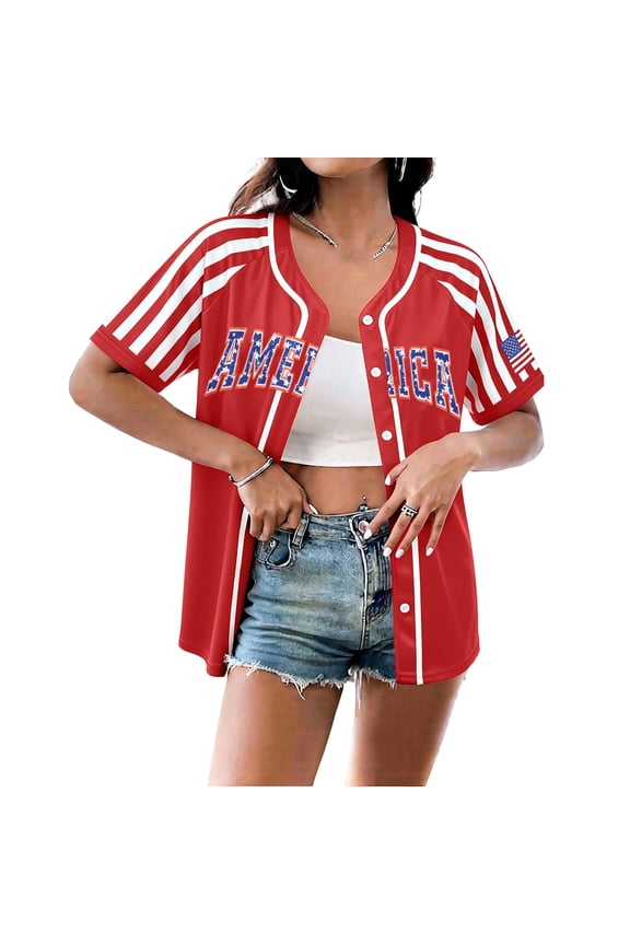 250th Anniversary Usa Jerseys Womens V Neck Red Blue and White Independence Day Jersey Shirts Usa Flag Oversized 4th Of July Baseball Graphic Tees M