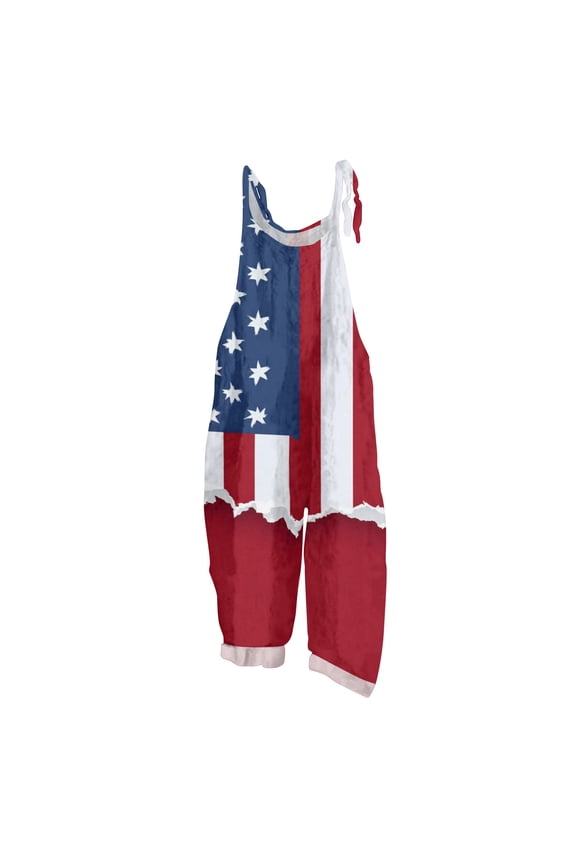 250th Anniversary Usa Overalls Womens Usa Flag Spaghetti Strap 4th Of July Romper Stars Stripes U Neck Loose Wide Leg Patriotic Jumpsuit S