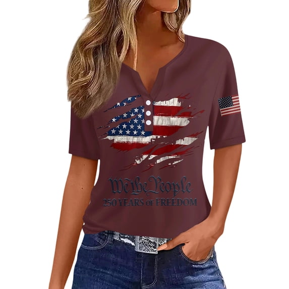 Evdexr 250th Anniversary Usa Shirt Women American Flag Short Sleeve 250 Anniversary Usa Shirts V Neck Graphic Patriotic Shirts Striped Tees Wine M