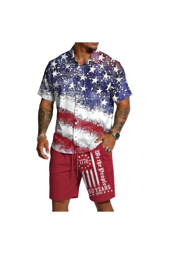 250th Anniversary Usa Short Sets Men T Shirt Shorts U.s. 250th Anniversary Tracksuits American Flag Usa Star Stripes Summer American Birthday Clothing Sets Deep Red XL