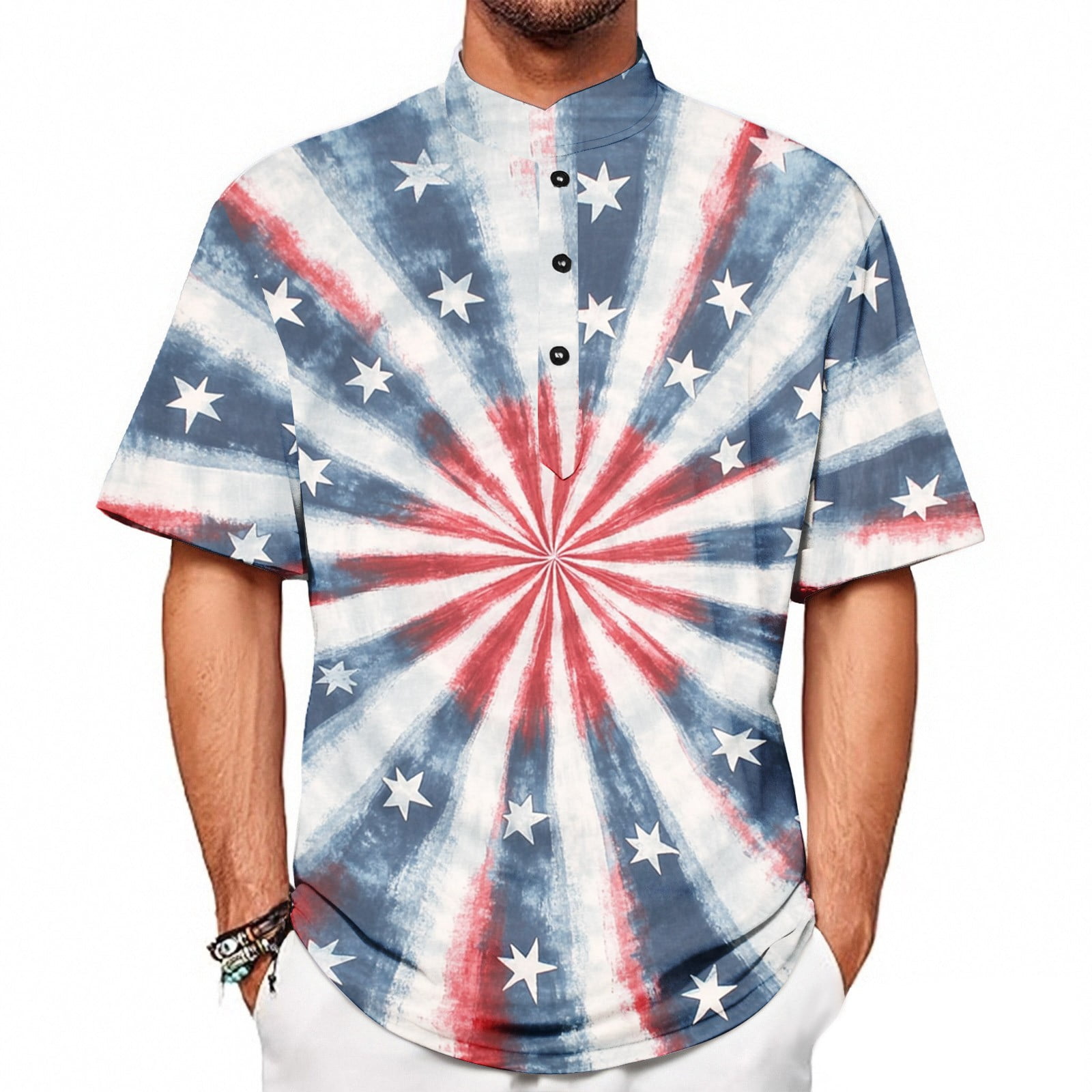 Evdexr American Flag Tee Shirts for Men Striped Star Graphic Henley ...