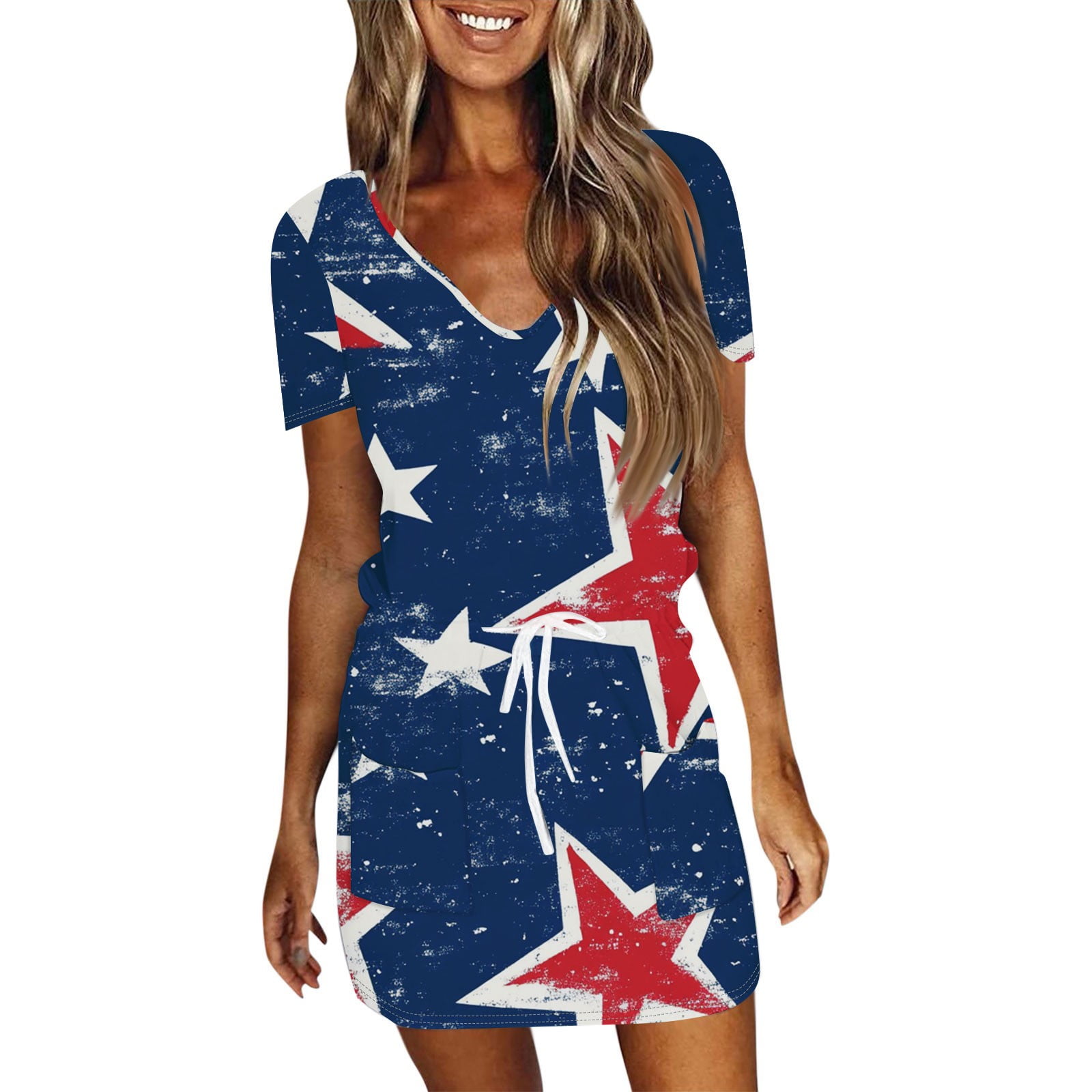 Calhoun USA American Flag Women's Swim Shorts - Polyester Elastic Waist Trunks With Pocket