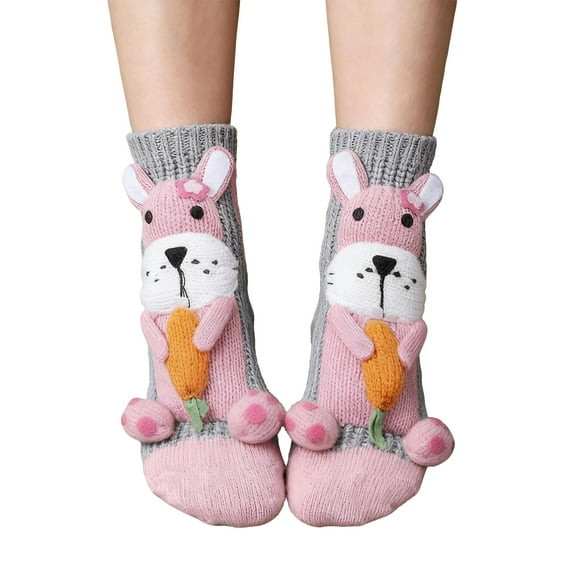 Evdexr Animal Socks for Girls, Warm Crochet Casual 3D Knit Animal Socks Women, Winter Christmas Gifts Christmas Stockings, Non Slip Slipper Socks Novelty Christmas Socks Light Gray