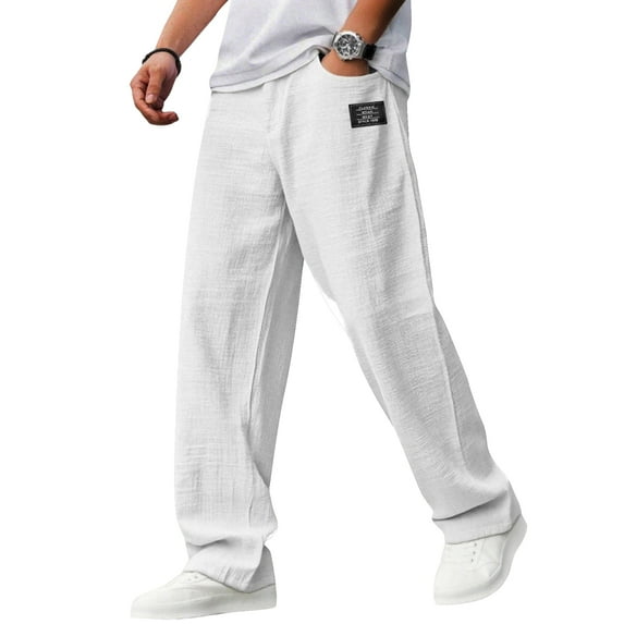 Evdexr Baggy Sweatpants for Men Wide Leg Cotton Joggers Tapered Color Block Workout Casual Drawstring Stretch Lounge Sweat Pants White 2XL