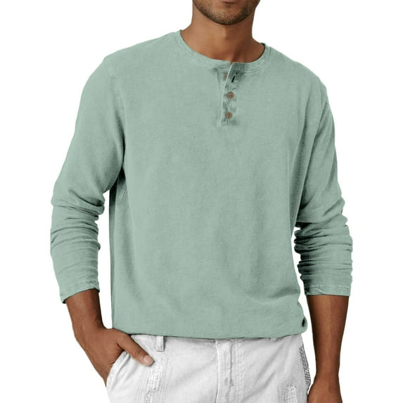 Evdexr Big and Tall Shirt for Men Henley Long Sleeve T Shirts Raglan Button Down Athletic Tops Fall Round Neck Cotton Regular Fit Muscle Top Mint Green L